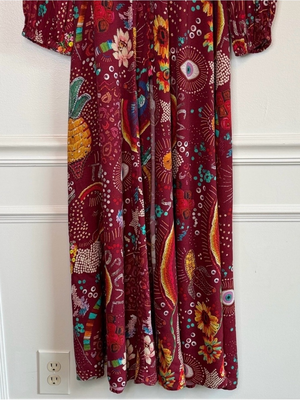 NWT FARM Rio Burgundy Borogodo Long Balloon Sleeve Maxi Dress Women’s Size Small - Picture 10 of 14